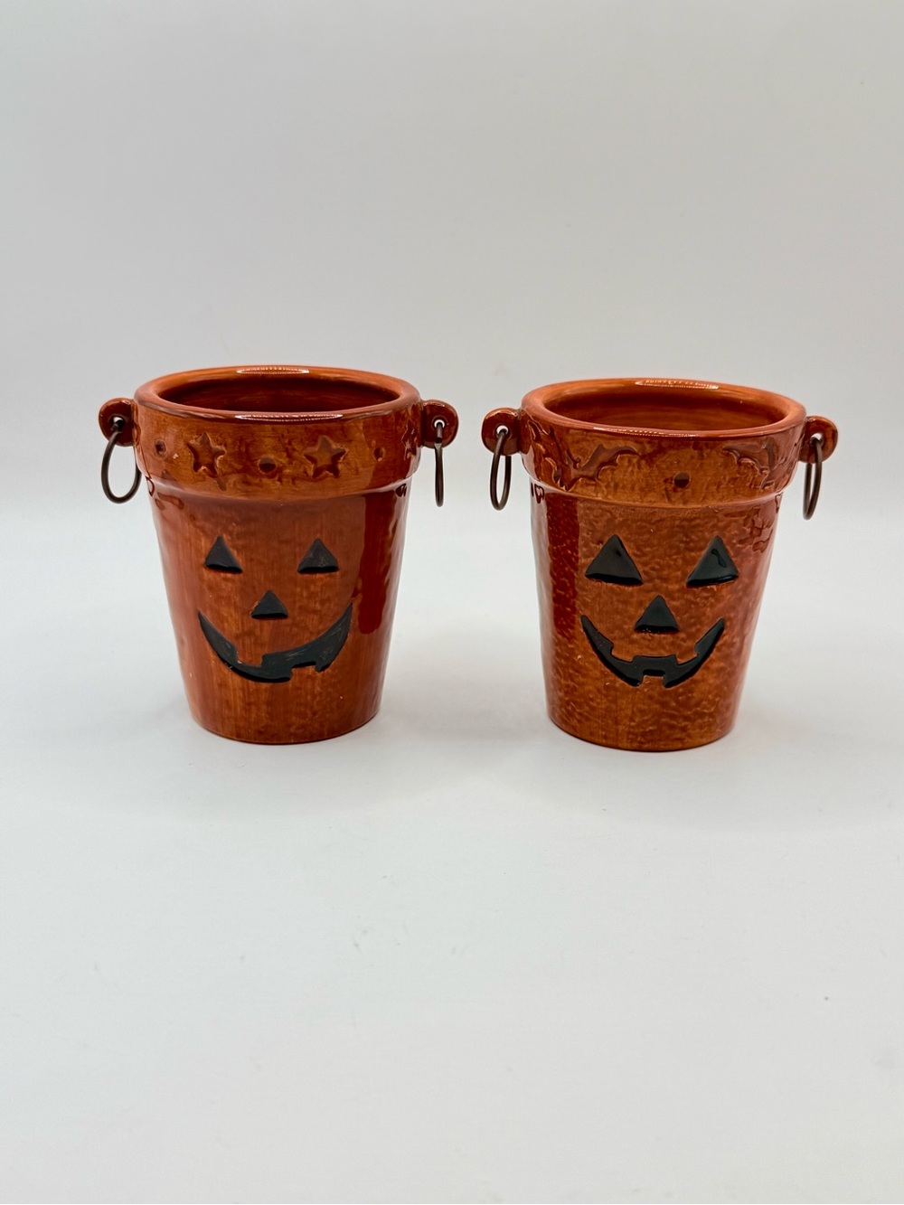 Vintage Russ Berrie Halloween Jack-O-Lantern Ceramic Candle Holders Set of 2